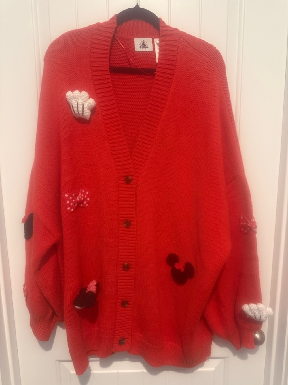 Disney Red Embellished Button-Front Cardigan Sweater